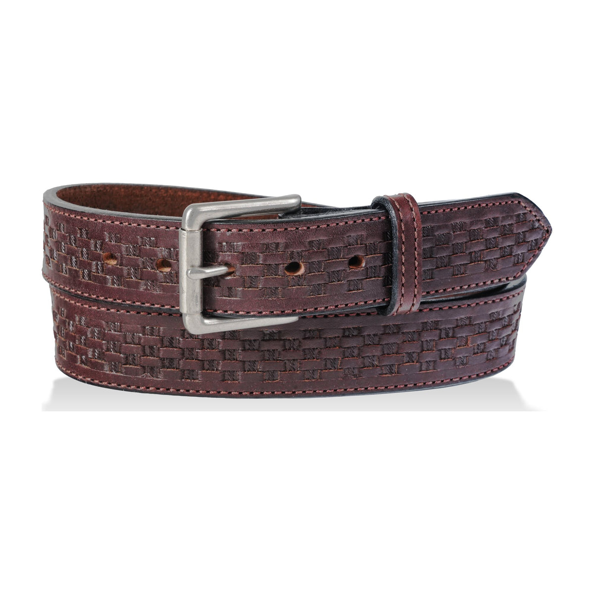 1 1/2" Men's Basketweave Oiled & Waxed Embossed Work Belt — Dark Brown — YourTack