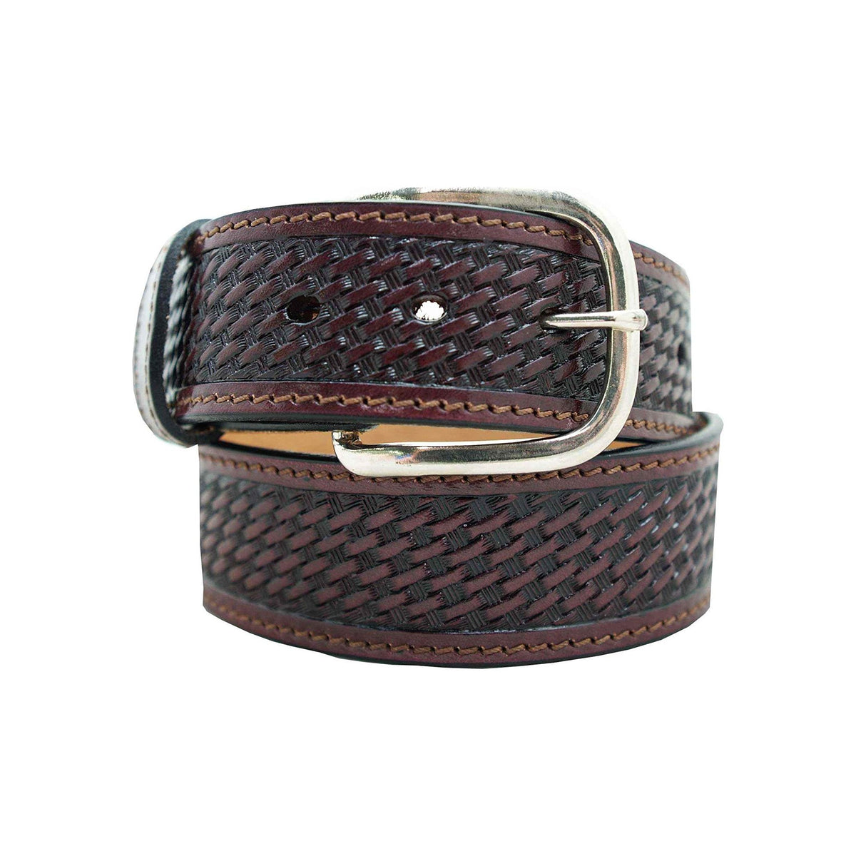 1 1/2" Cowboy Collection Basketweave Decorative Stitching Belt — Cherry wood — YourTack