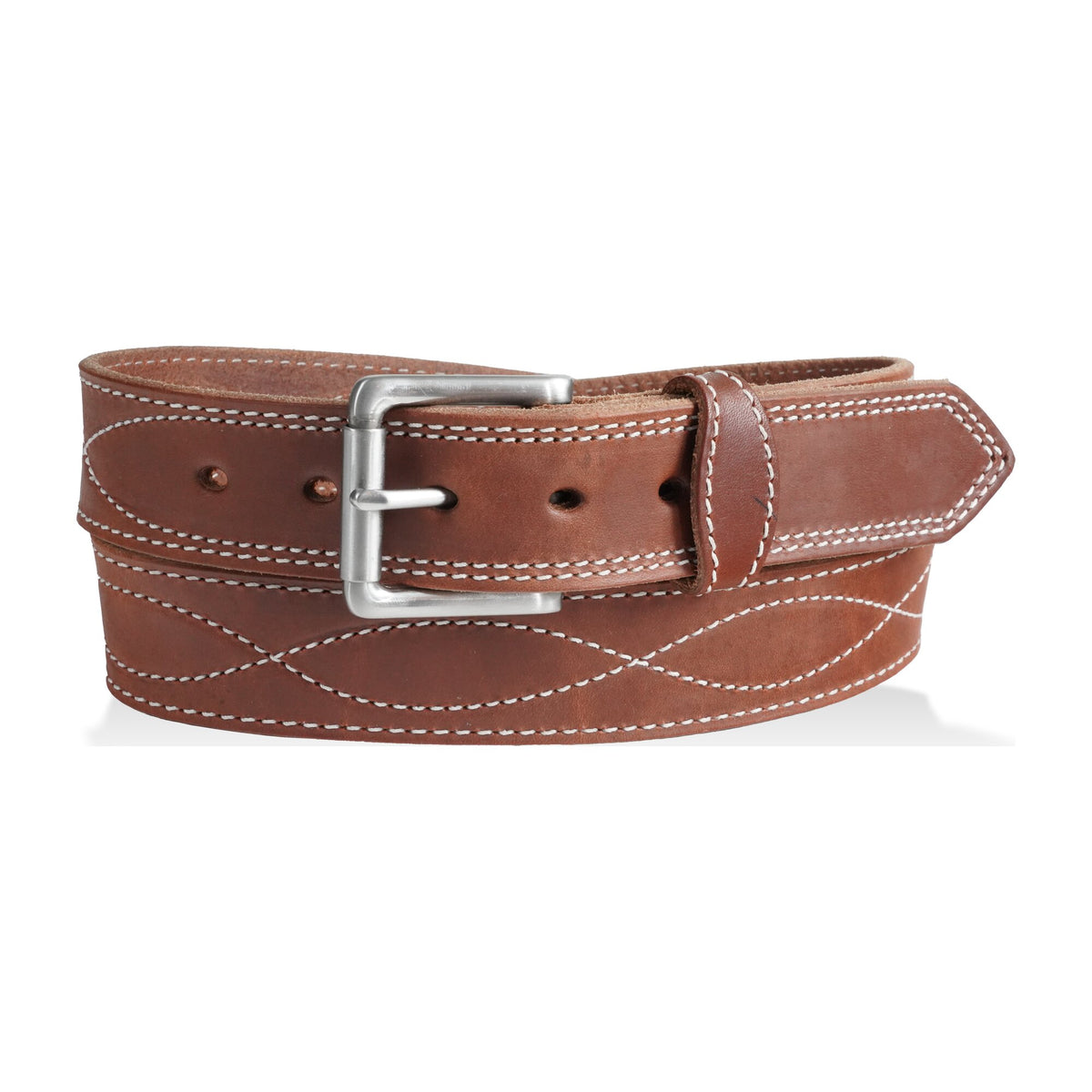 1 1/2" Decorative Figure 8 Stitching Men's Leather Work Belt — Brown — YourTack