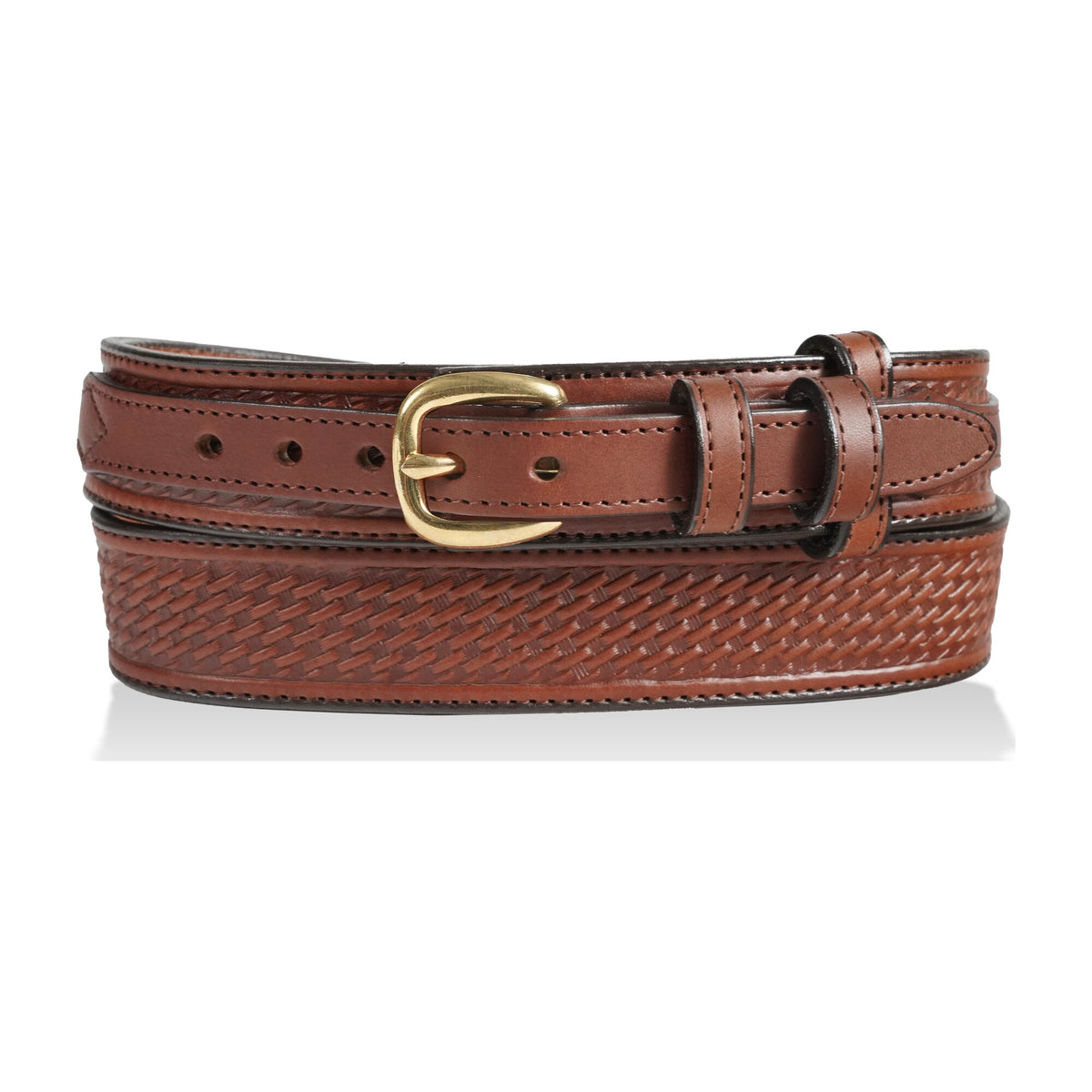 1 1/2" English Bridle Leather Basketweave Embossed Ranger Belt — Medium Brown — YourTack