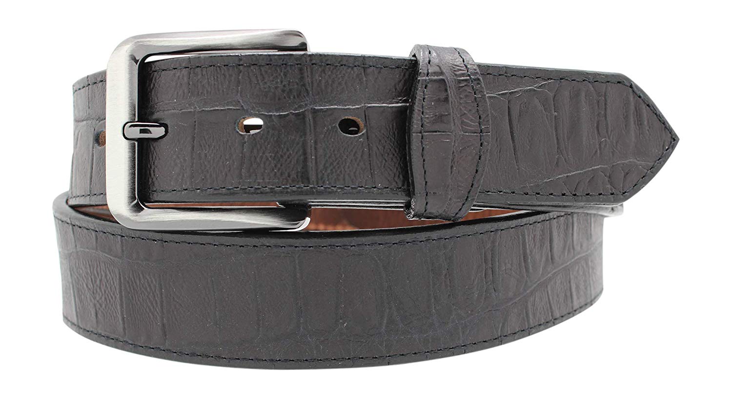 Alligator Embossed Leather Dress Belt w/ Tabs Brown / 46 Alligator Embossed Leather Dress Belt w/ Tabs Brown / 46