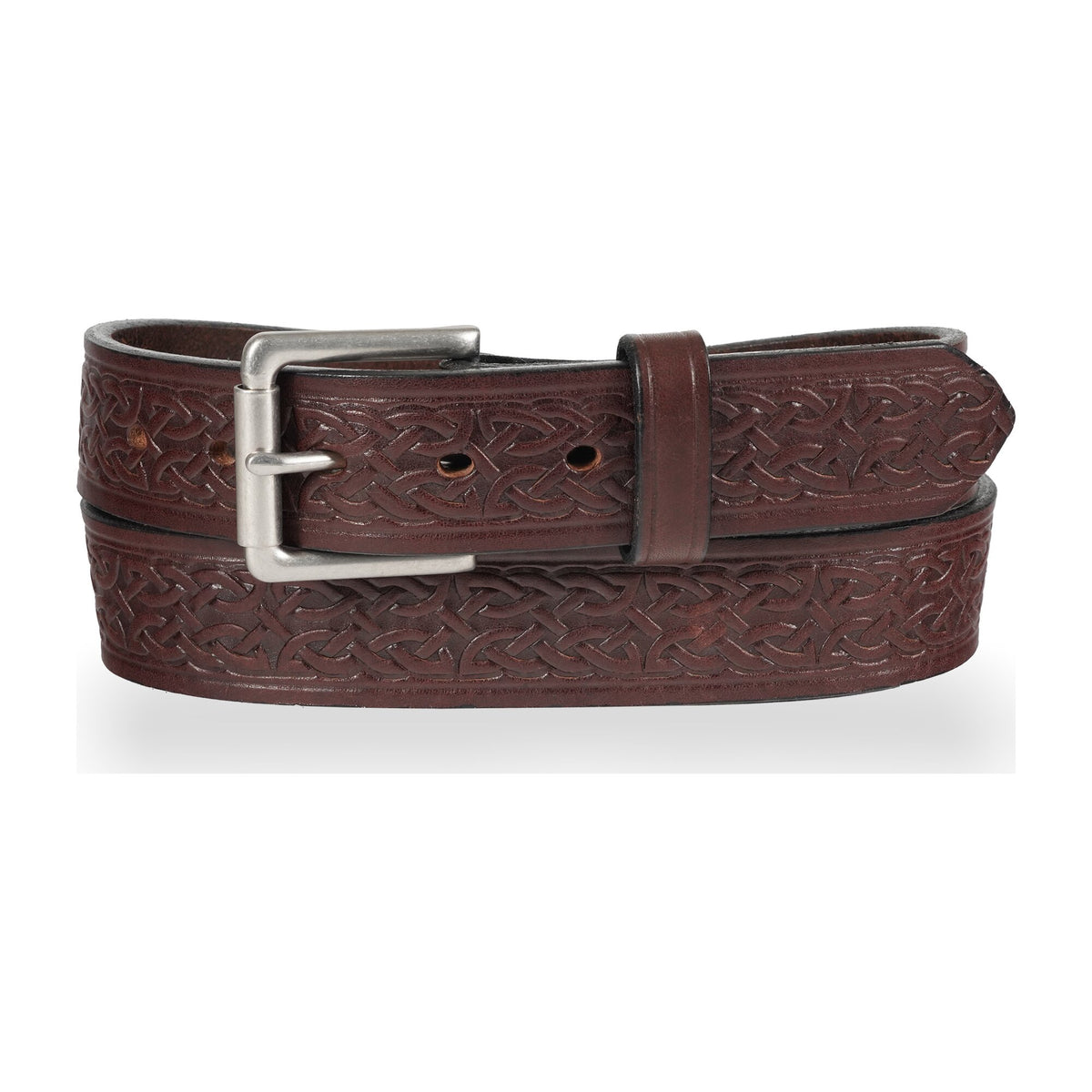 1 1/2" Celtic Embossed Heavy Harness Leather Belt — Dark Brown — YourTack