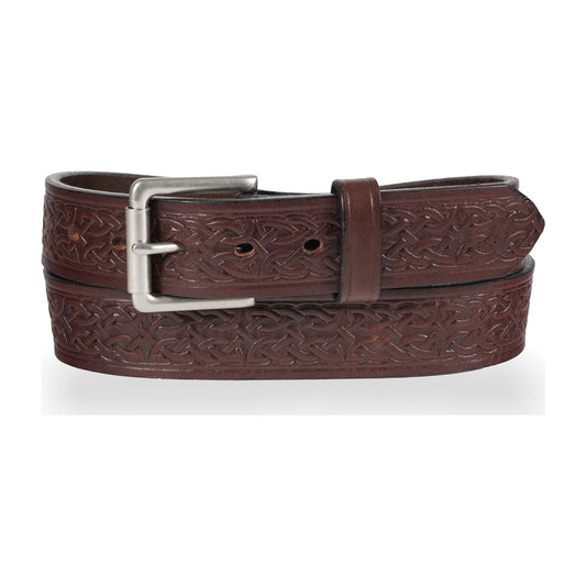 1 1/2" Celtic Embossed Heavy Harness Leather Belt — Dark Brown — YourTack