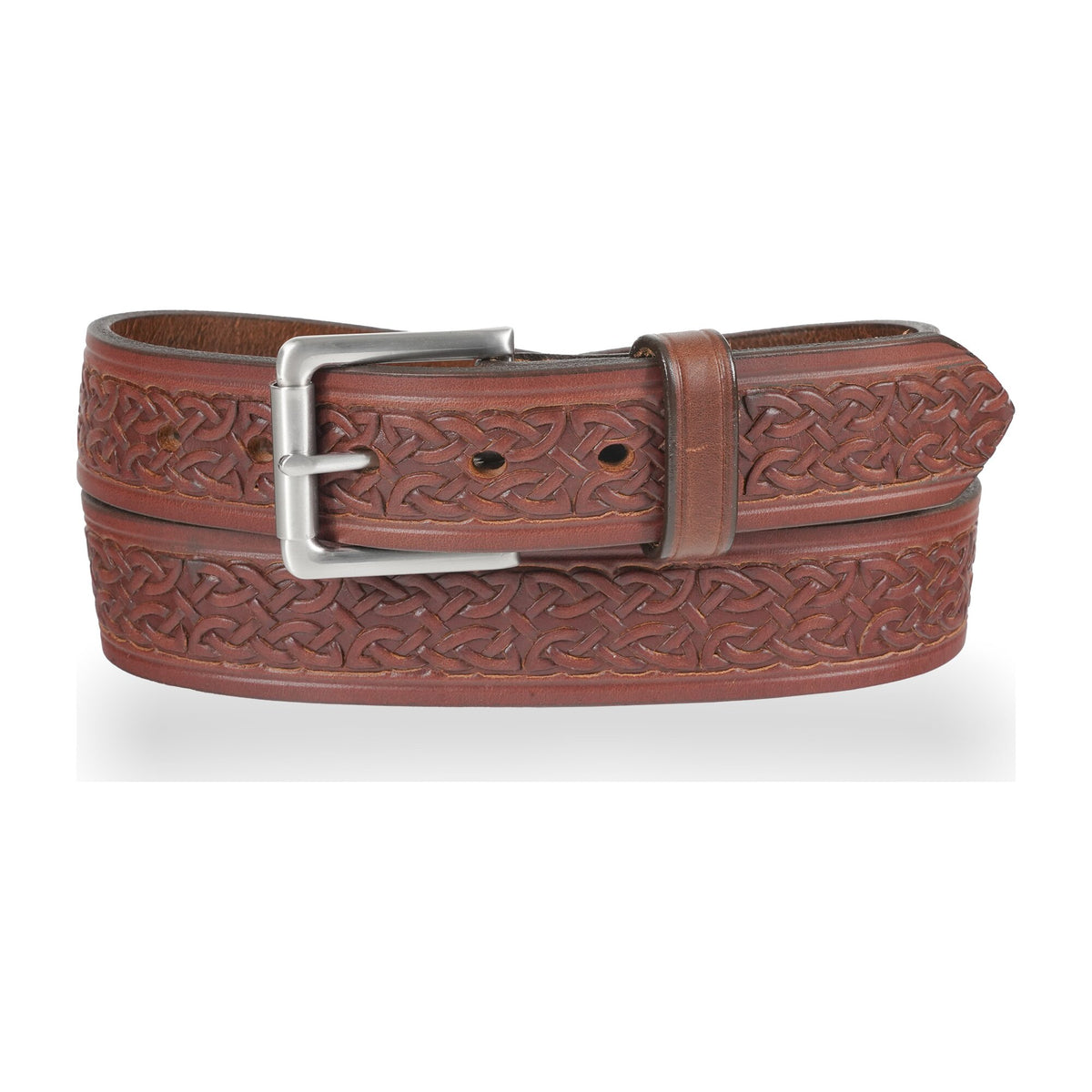 1 1/2" Celtic Embossed Heavy Harness Leather Belt — Medium Brown — YourTack