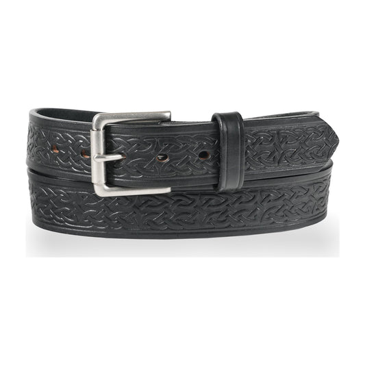 1 1/2" Celtic Embossed Heavy Harness Leather Belt — Black — YourTack