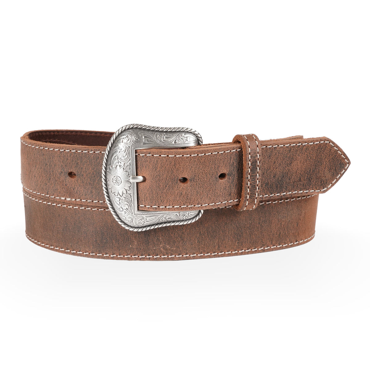 West Yellowstone 1.5" flexible casual belt with scallop — Distressed Brown
