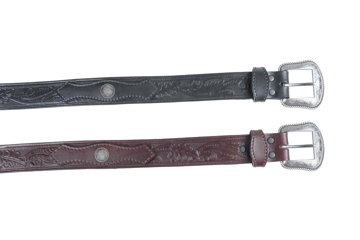 Concho 1.5" oak leaf western belt with concho — profile