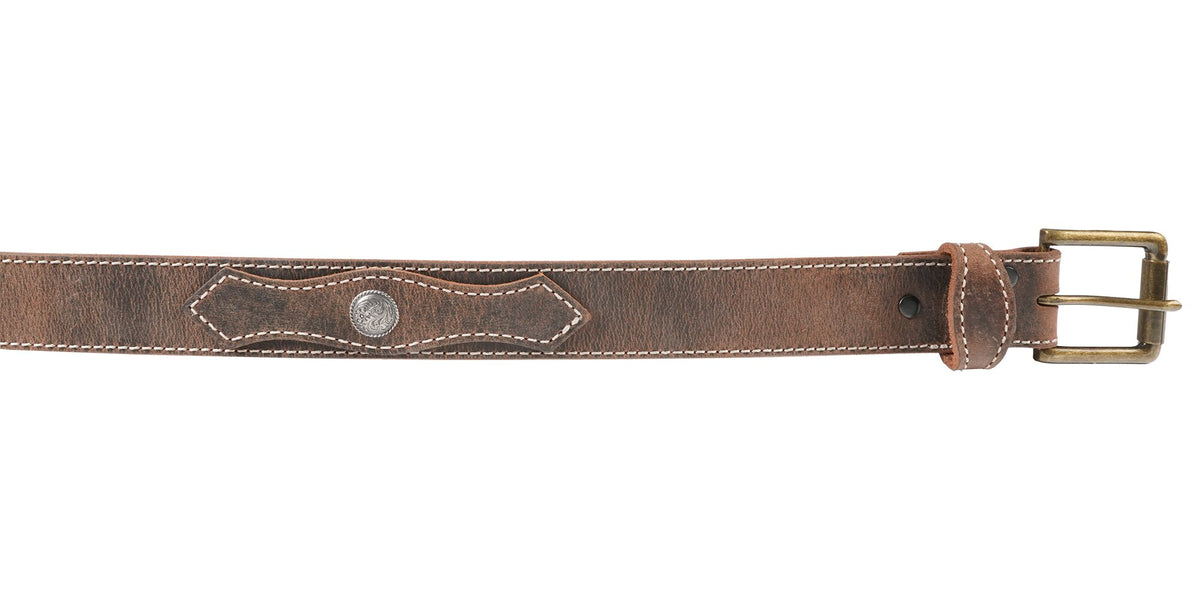 Spencer 1.5" Distressed Western Belt w/ Concho — Distressed Brown (profile)