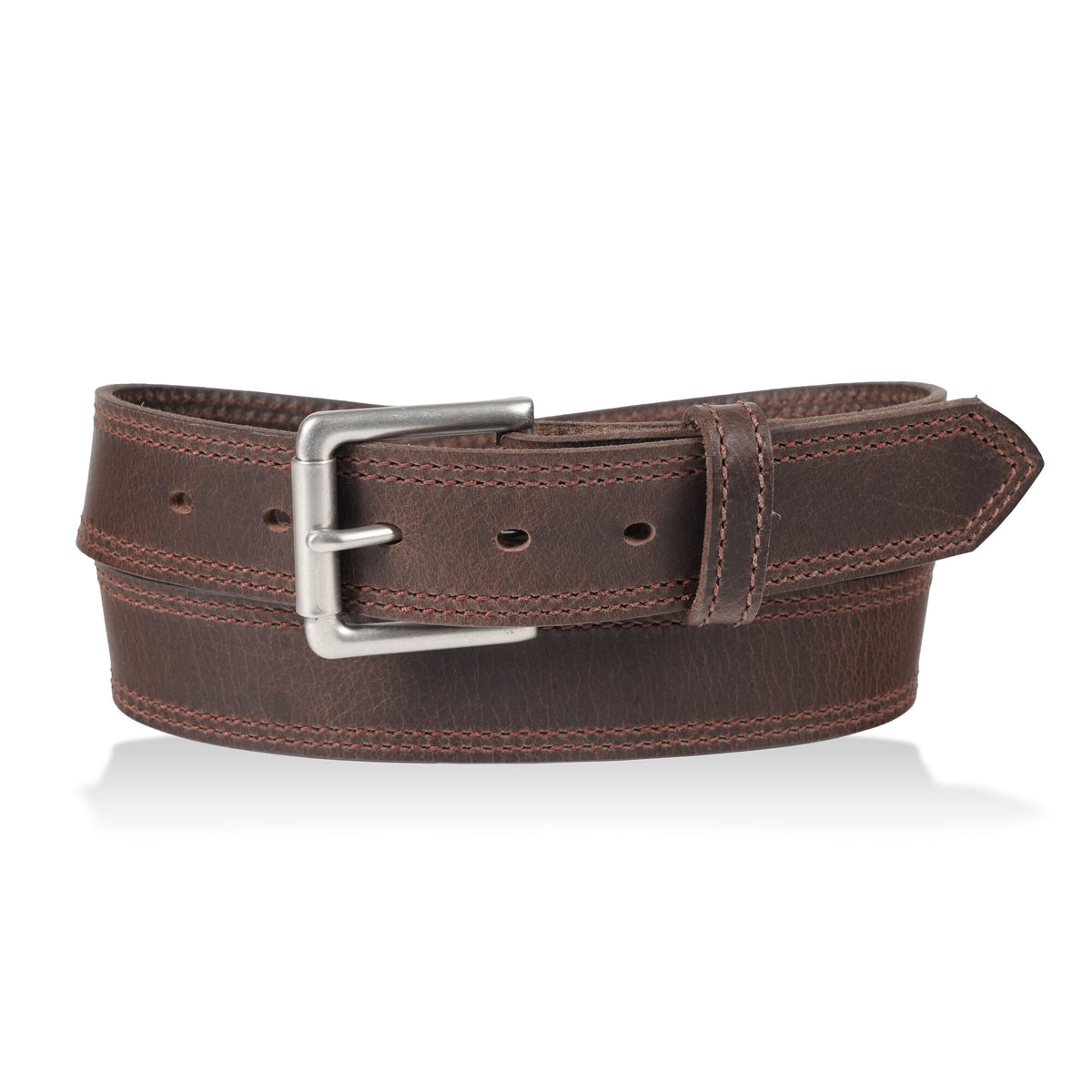 Mason 1.5" double stitched work belt — Dark Brown, brown stitching