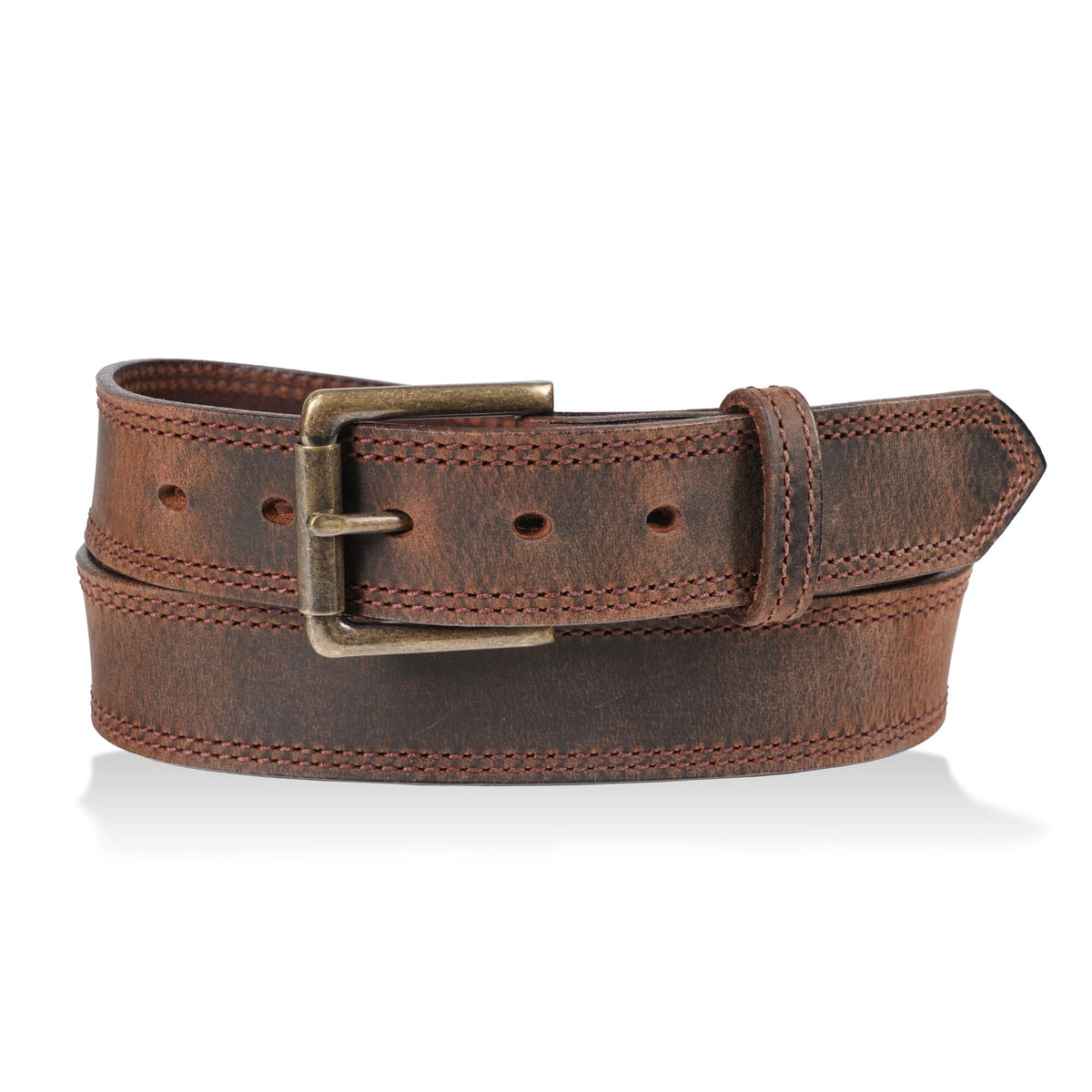 Mason 1.5" double stitched work belt — Distressed Brown, brown stitching