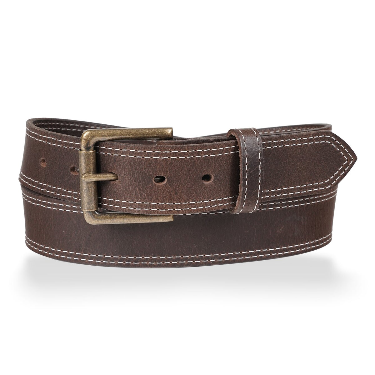 Franklin 1.5" white double stitched work belt — Dark Brown