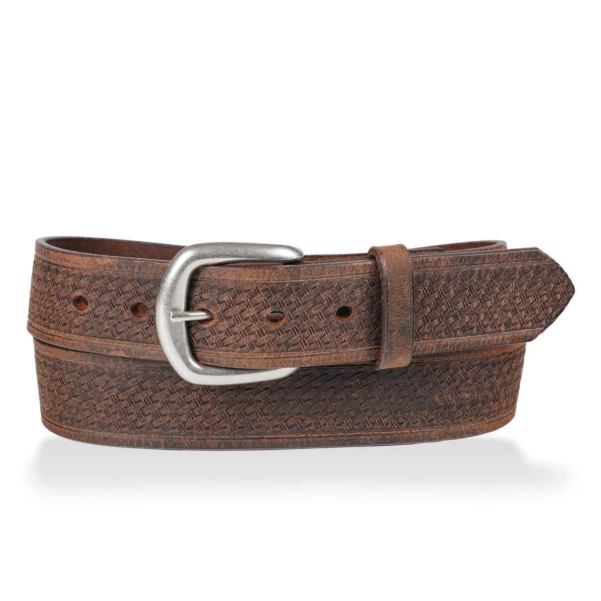 Roosevelt 1.375" basket weave embossed belt — Distressed Brown
