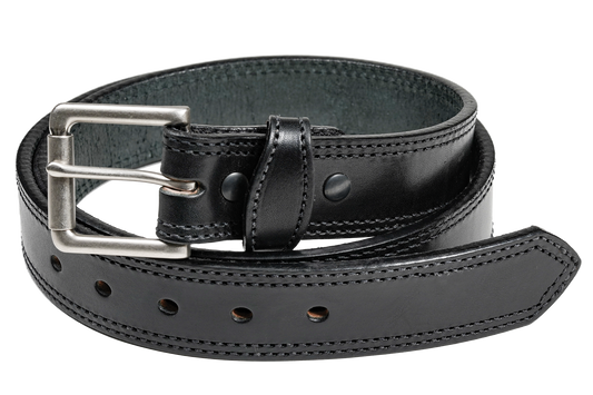 1 1/2" Double Stitched Men's Harness Leather Work Belt — Black — YourTack