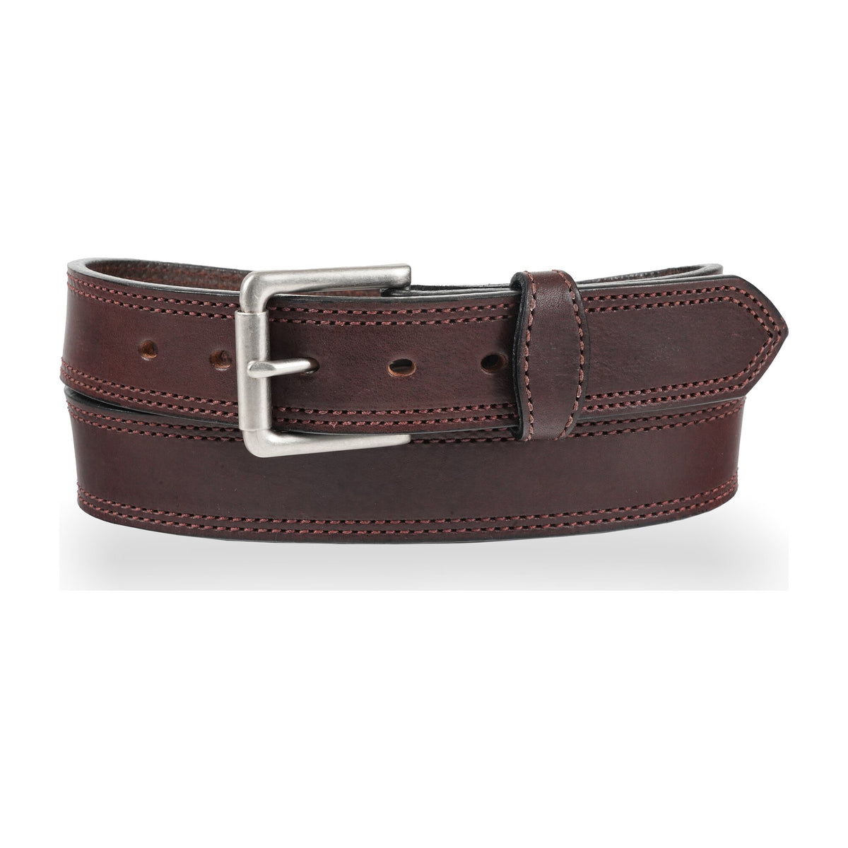 1 1/2" Double Stitched Men's Harness Leather Work Belt - Dark Brown