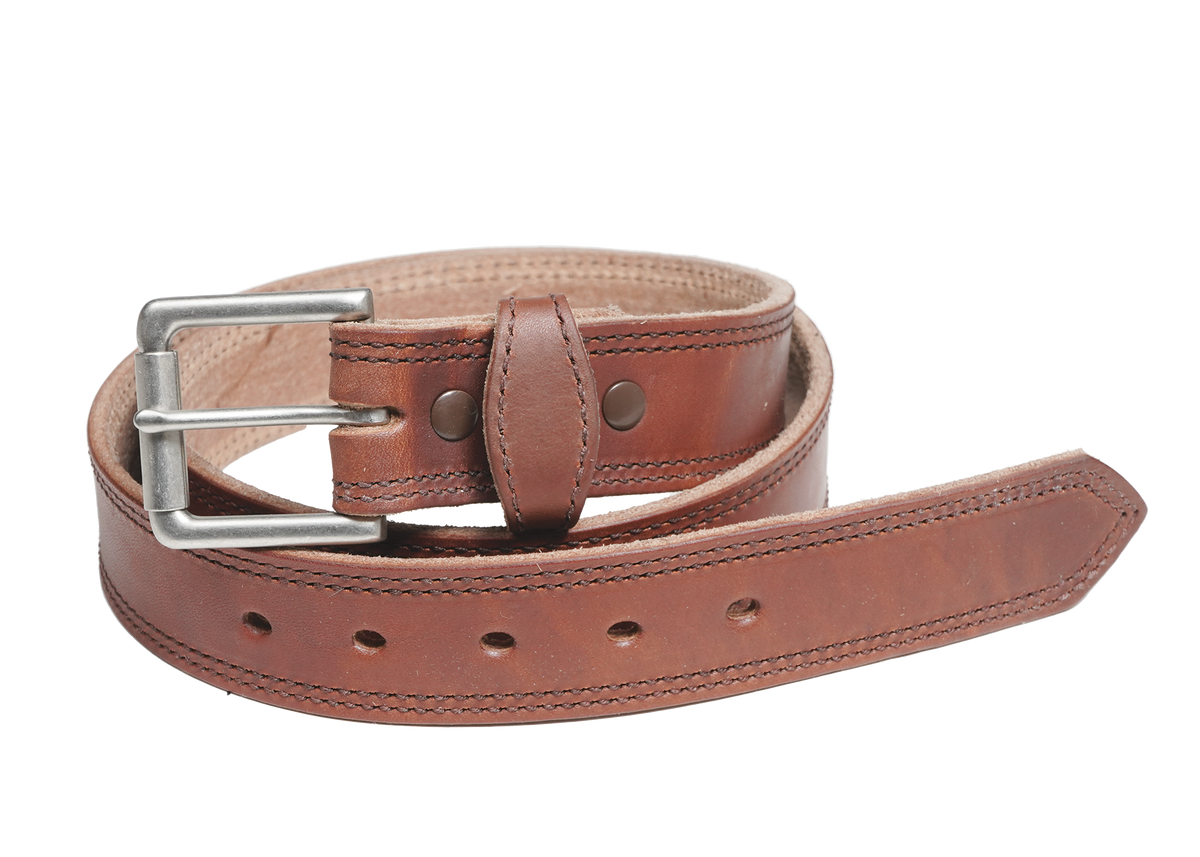 1 1/2" Double Stitched Men's Harness Leather Work Belt — Sedona w/Brown Stitch — YourTack