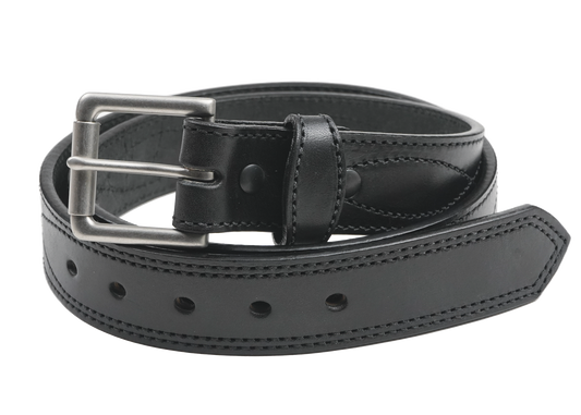 1 1/2" Decorative Figure 8 Stitching Men's Leather Work Belt — Solid Black — YourTack