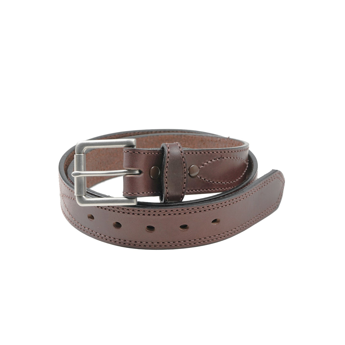 1 1/2" Decorative Figure 8 Stitching Men's Leather Work Belt — Dark Brown — YourTack