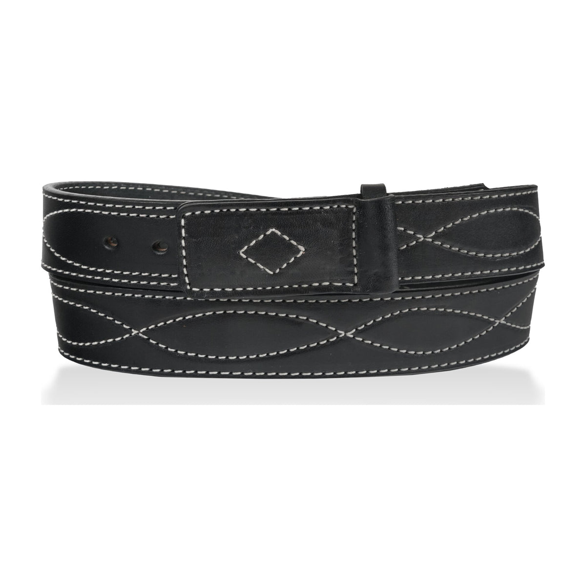 1 1/2" Figure 8 Stitching Men's Mechanics Style Leather Belt - Black