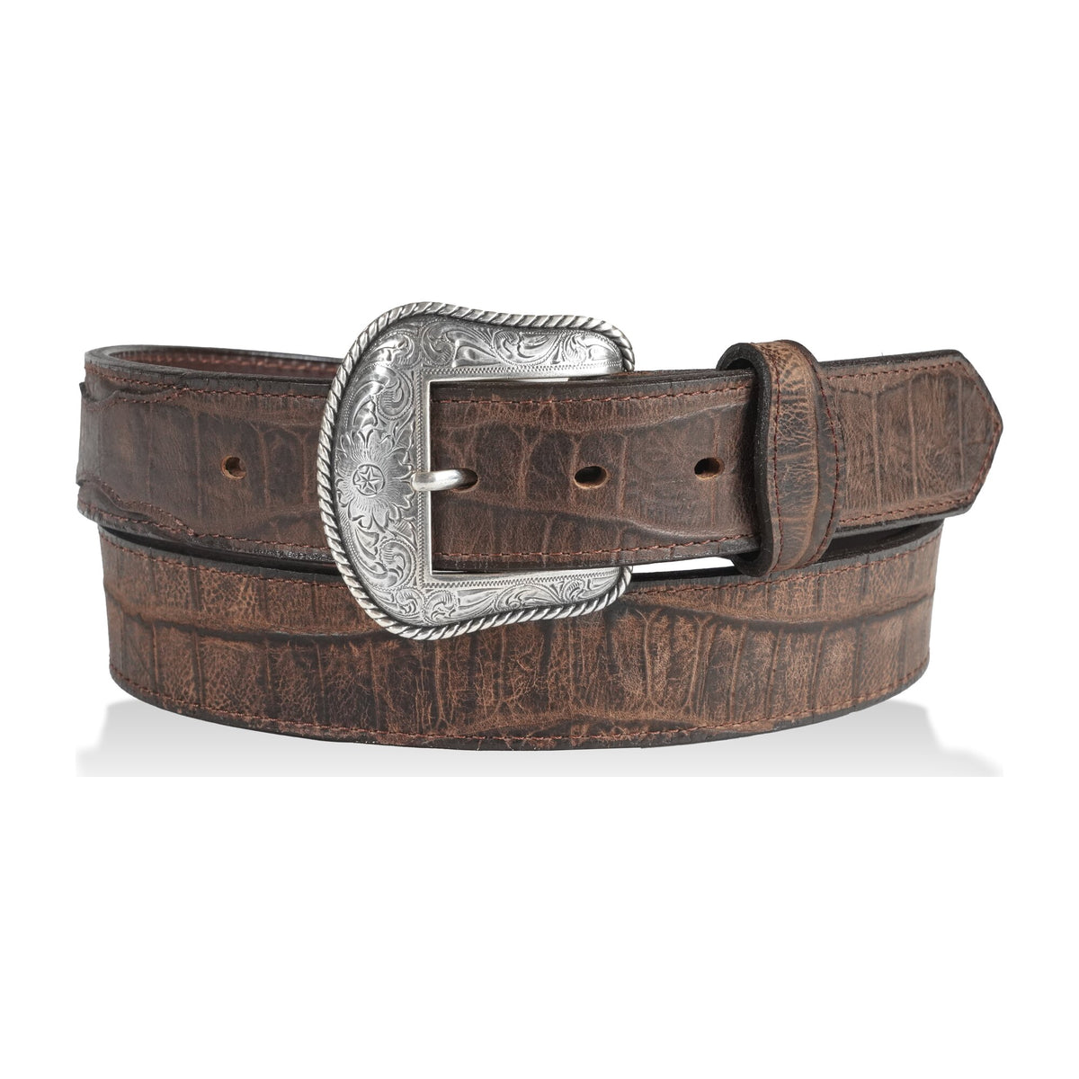 1.5" Gator Scalloped Overlay Belt — West Port Leon - Dark Brown