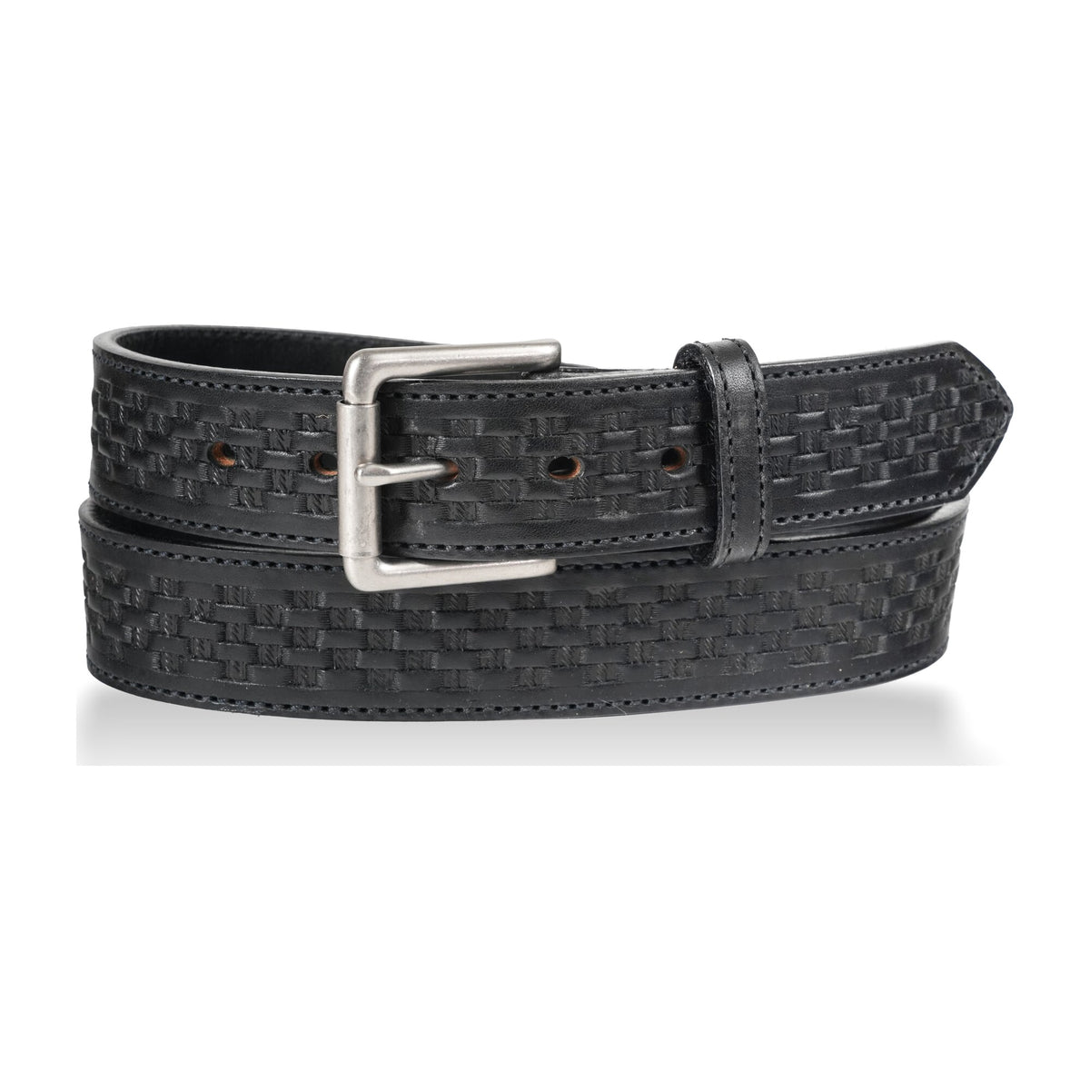 1 1/2" Men's Basketweave Oiled & Waxed Embossed Work Belt - Black