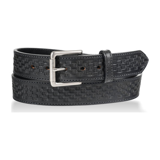 1 1/2" Men's Basketweave Oiled & Waxed Embossed Work Belt - Black