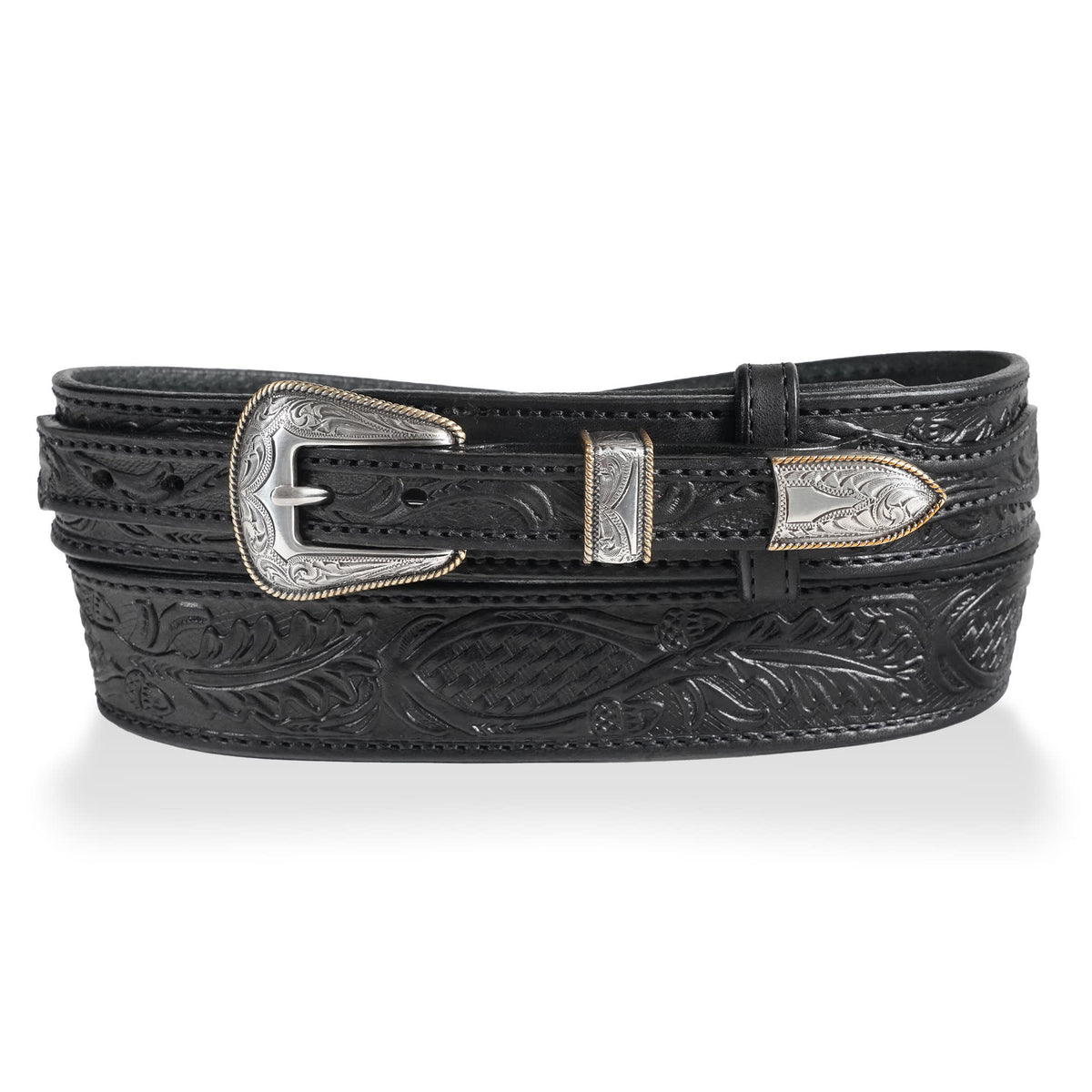 Amarillo 1.5" oak leaf ranger belt w/ concho — Black
