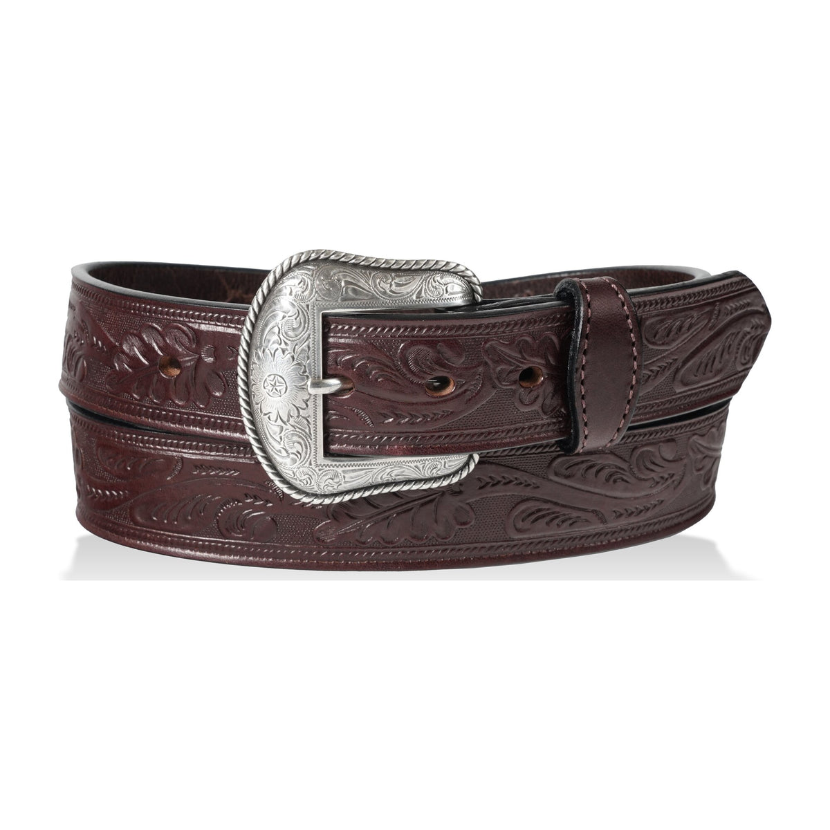 Concho — 1.5" Oak Leaf Western Belt w/ Concho — Dark Brown — YourTack