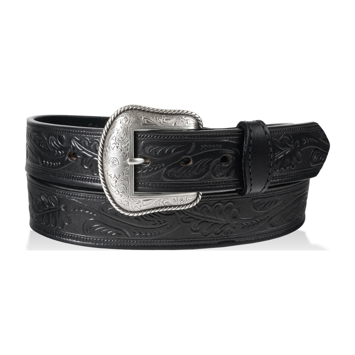 Concho — 1.5" Oak Leaf Western Belt w/ Concho — Black — YourTack