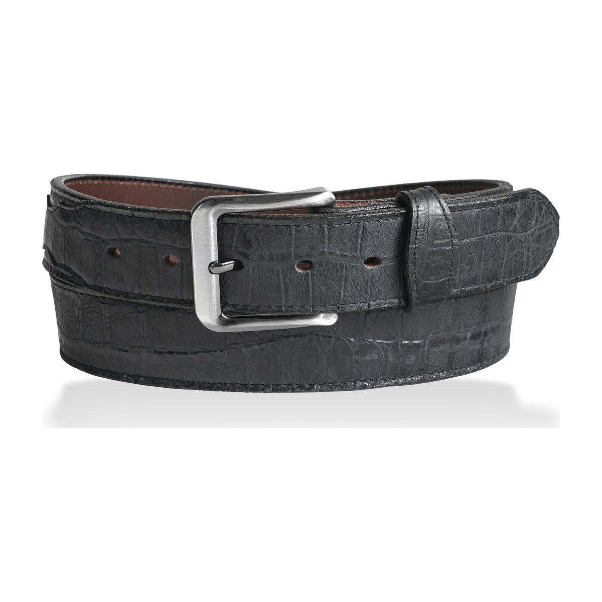 Alligator Embossed Leather Dress Belt w/ Tabs — Black — YourTack