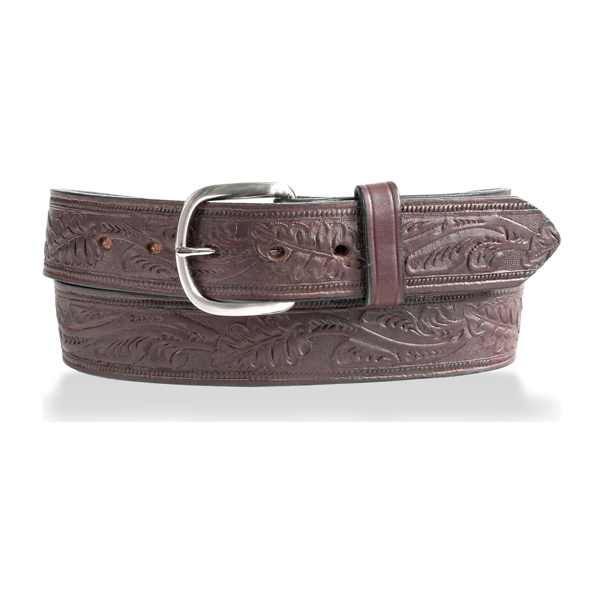 1 1/2" Oak Leaf Embossed Classic Western Casual Belt — Dark Brown — YourTack