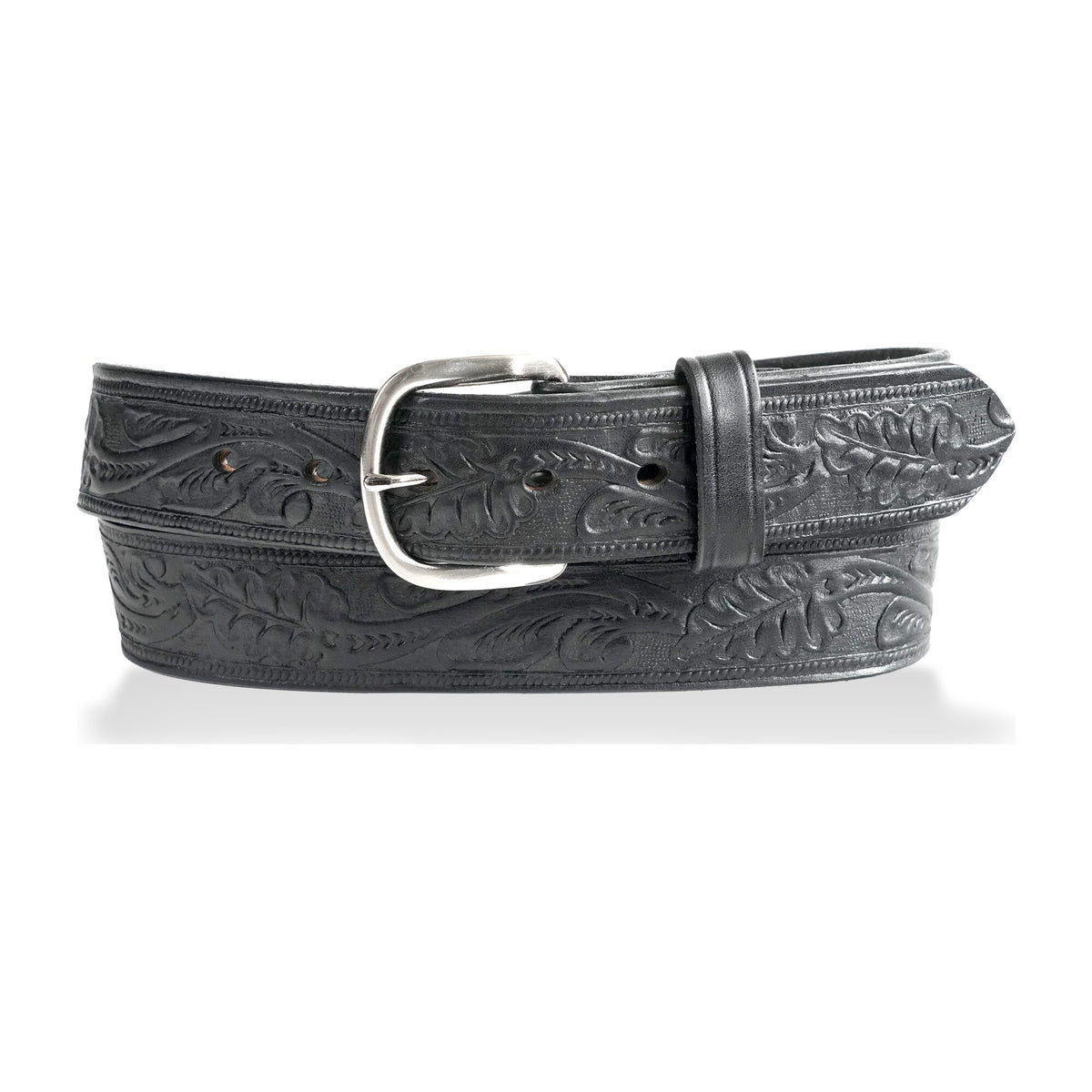 1 1/2" Oak Leaf Embossed Classic Western Casual Belt — Black — YourTack