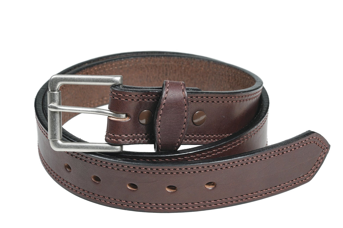1 1/2" Double Stitched Men's Harness Leather Work Belt — Dark Brown — YourTack