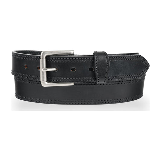 1 1/2" Double Stitched Men's Harness Leather Work Belt — Black — YourTack