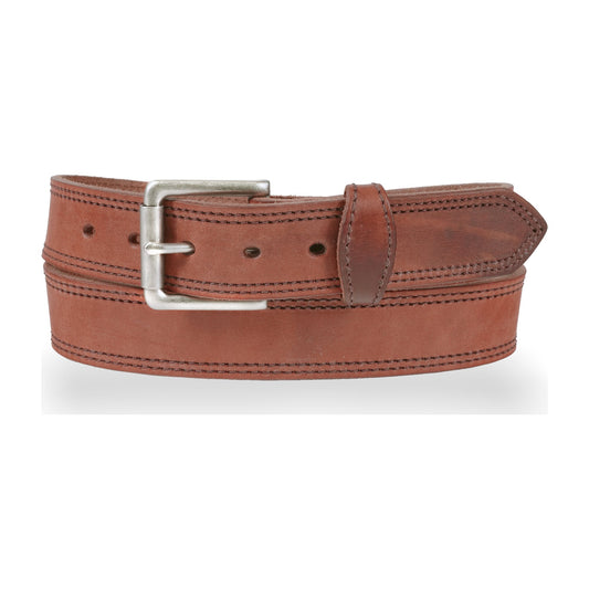 1 1/2" Double Stitched Men's Harness Leather Work Belt — Sedona w/Brown Stitch — YourTack