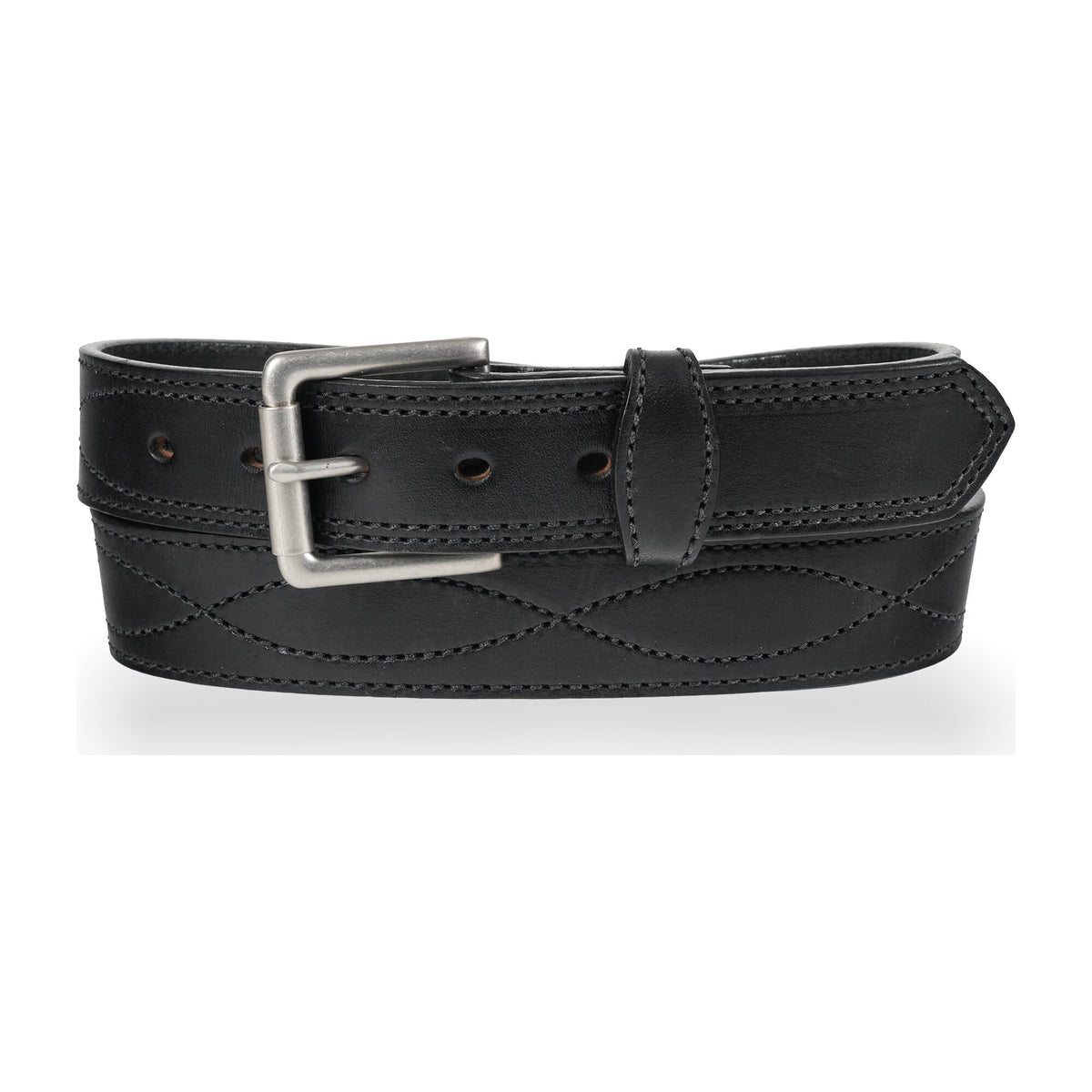 1 1/2" Decorative Figure 8 Stitching Men's Leather Work Belt — Black — YourTack
