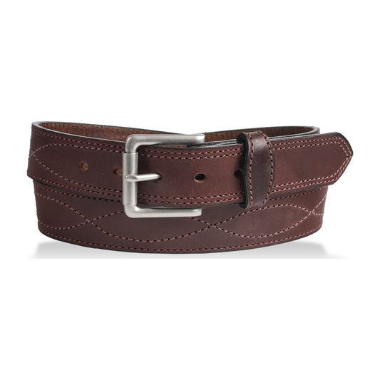 1 1/2" Decorative Figure 8 Stitching Men's Leather Work Belt — Dark Brown — YourTack