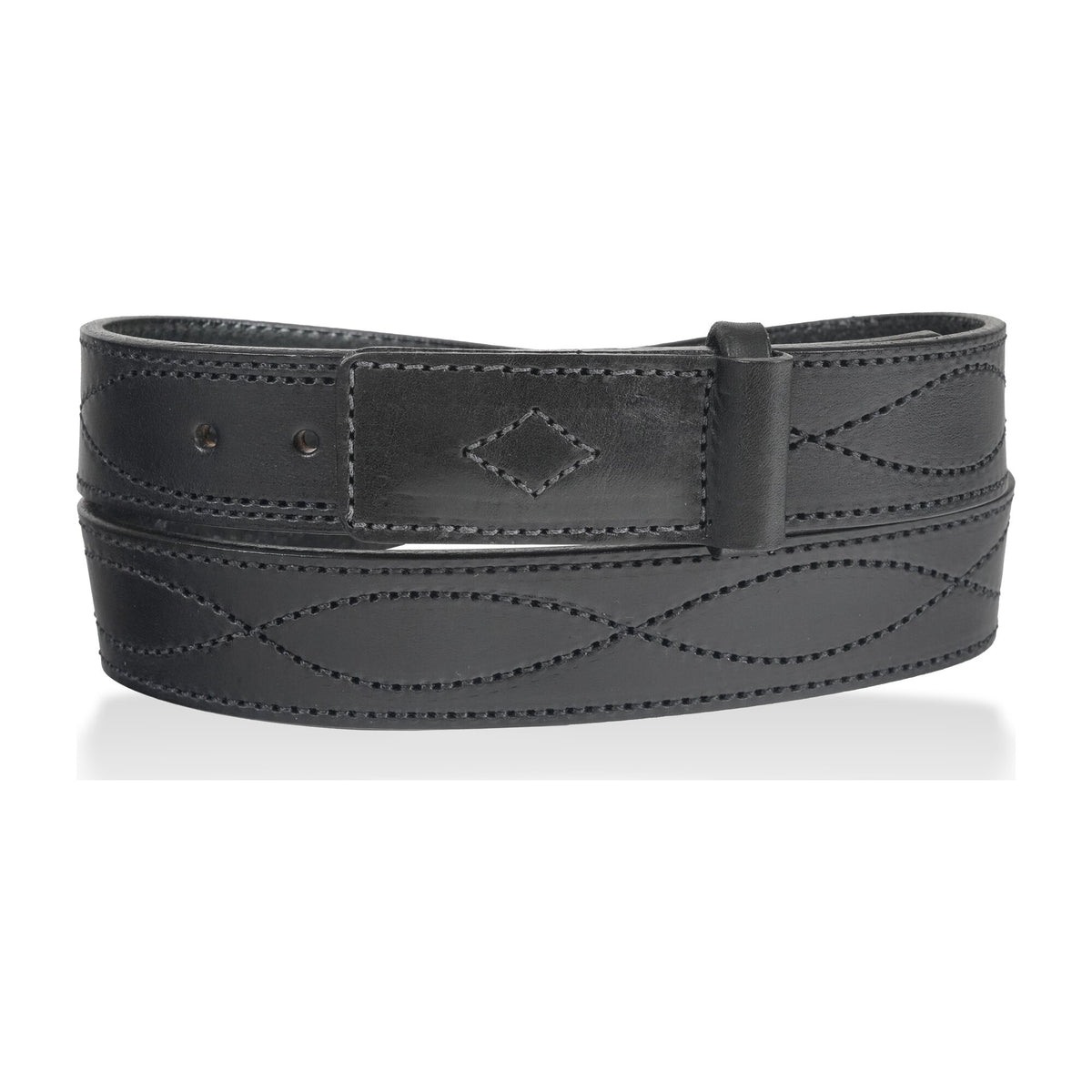 1 1/2" Figure 8 Stitching Men's Mechanics Style Leather Belt — Solid Black — YourTack