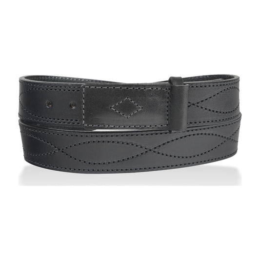 1 1/2" Figure 8 Stitching Men's Mechanics Style Leather Belt — Solid Black — YourTack