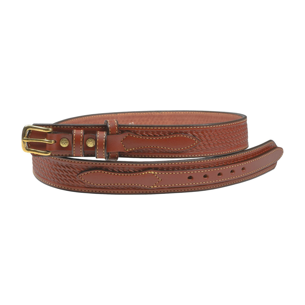 1 1/2" English Bridle Leather Basketweave Embossed Ranger Belt
