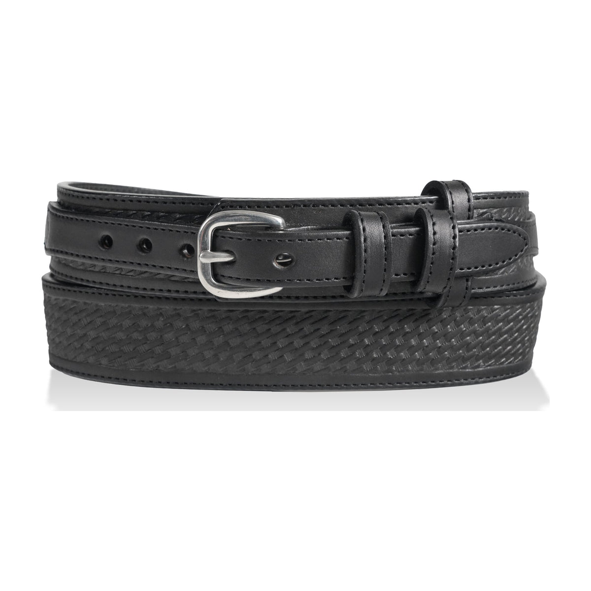 1 1/2" English Bridle Leather Basketweave Embossed Ranger Belt — Black — YourTack