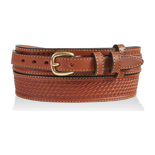 1 1/2" English Bridle Leather Basketweave Embossed Ranger Belt — Chestnut — YourTack