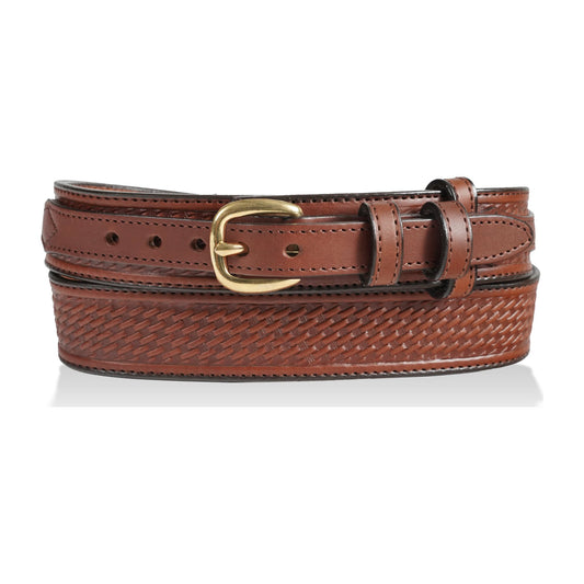 1 1/2" English Bridle Leather Basketweave Embossed Ranger Belt — Medium Brown — YourTack