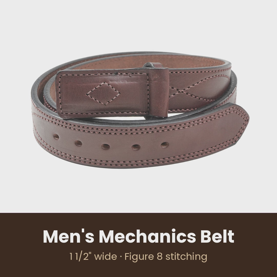 1 1/2" Figure 8 Stitching Men's Mechanics Style Leather Belt — product video — YourTack