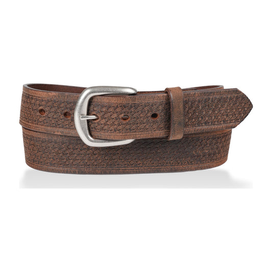 Roosevelt — 1.375" Basket Weave Embossed Belt — Distressed Brown — YourTack