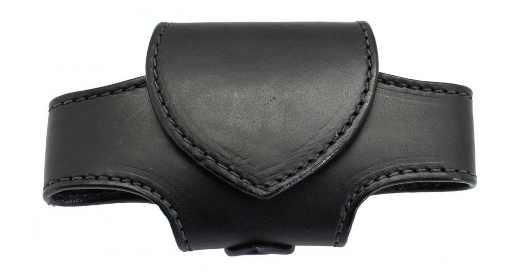 Horizontal Plain Leather Cell Phone Holster — Black front view — YourTack