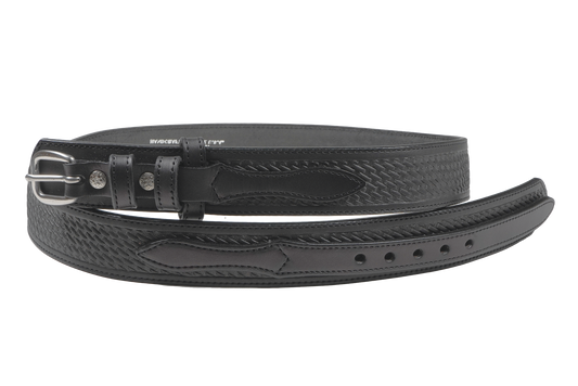 1 1/2" English Bridle Leather Basketweave Embossed Ranger Belt - YourTack