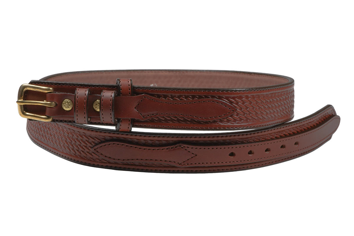 1 1/2" English Bridle Leather Basketweave Embossed Ranger Belt - YourTack