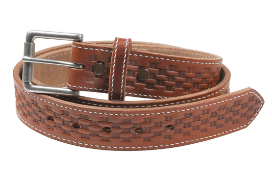 1 1/2" Men's Basketweave Oiled & Waxed Embossed Work Belt - YourTack